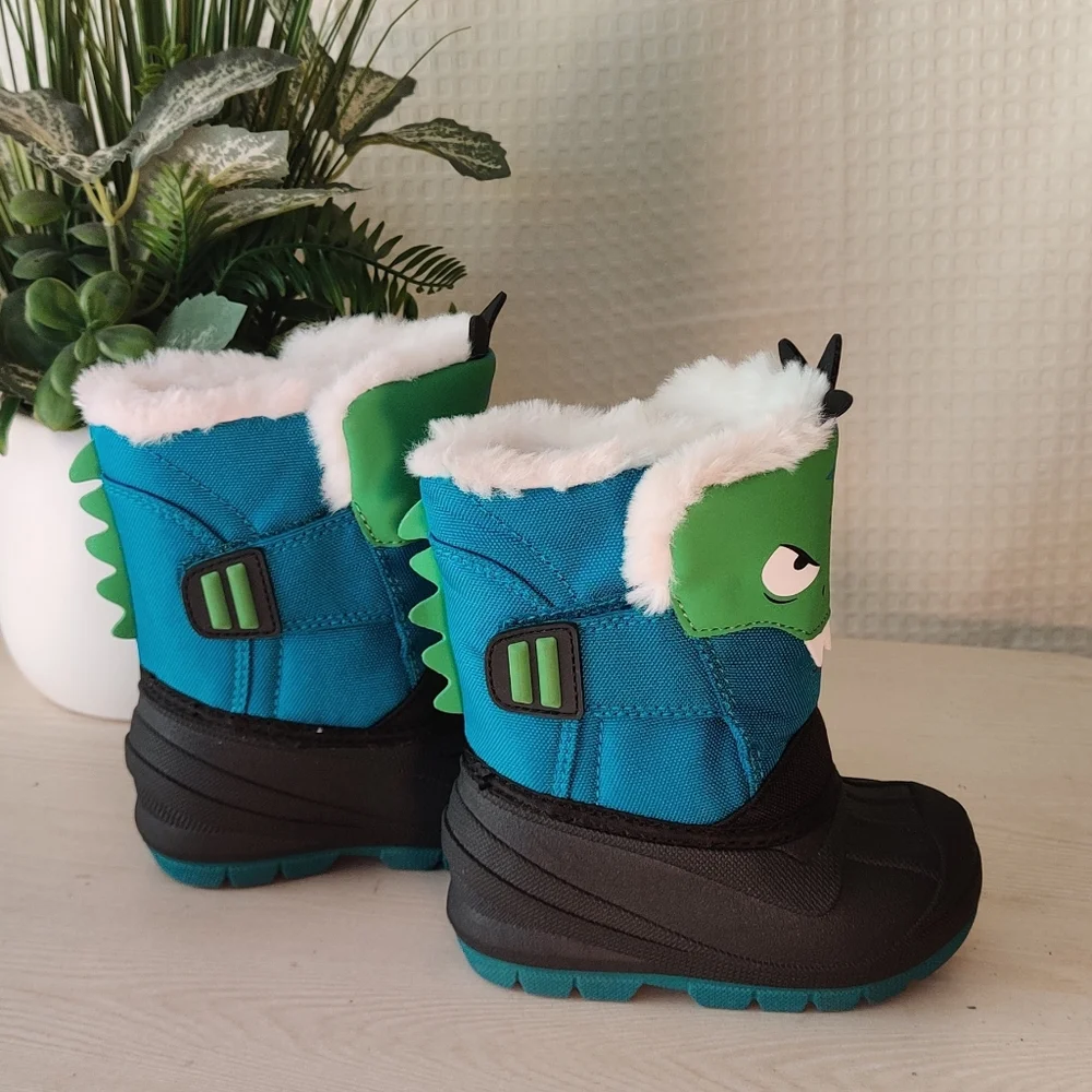 Cat & Jack Thermolite Ecomade Teal, Blue & Black Dinosaur Snow Boots Size 5